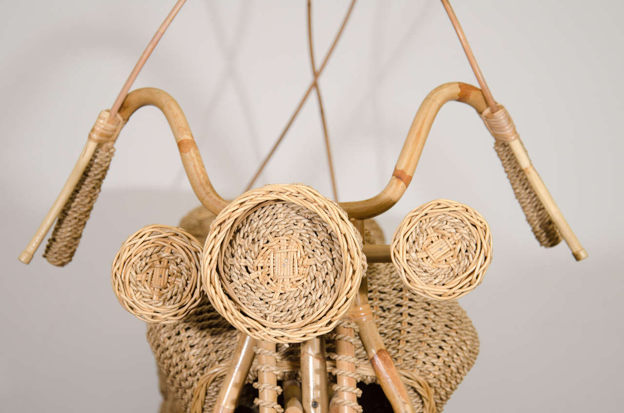 Late 20th Century Midcentury Wicker and Bamboo Full-Size Replica of a Harley Davidson Motorcycle