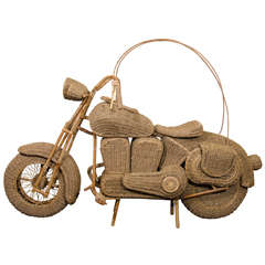 Vintage Midcentury Wicker and Bamboo Full-Size Replica of a Harley Davidson Motorcycle