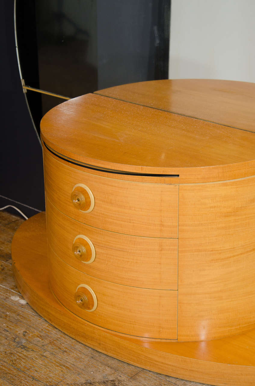 American Art Deco Vanity or Dressing Table with Large Round Mirror For Sale