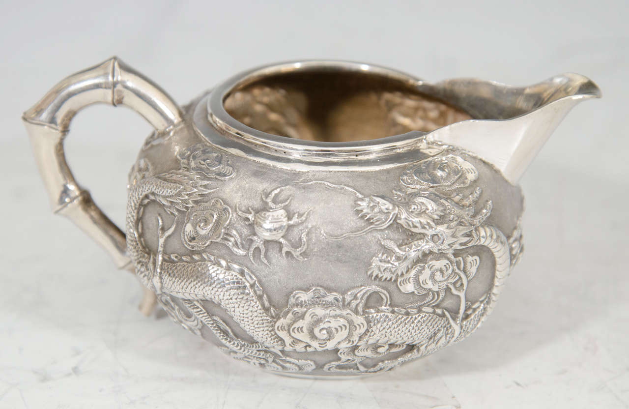 19th Century Antique Chinese Export Silver Tea Set by Wang Hing