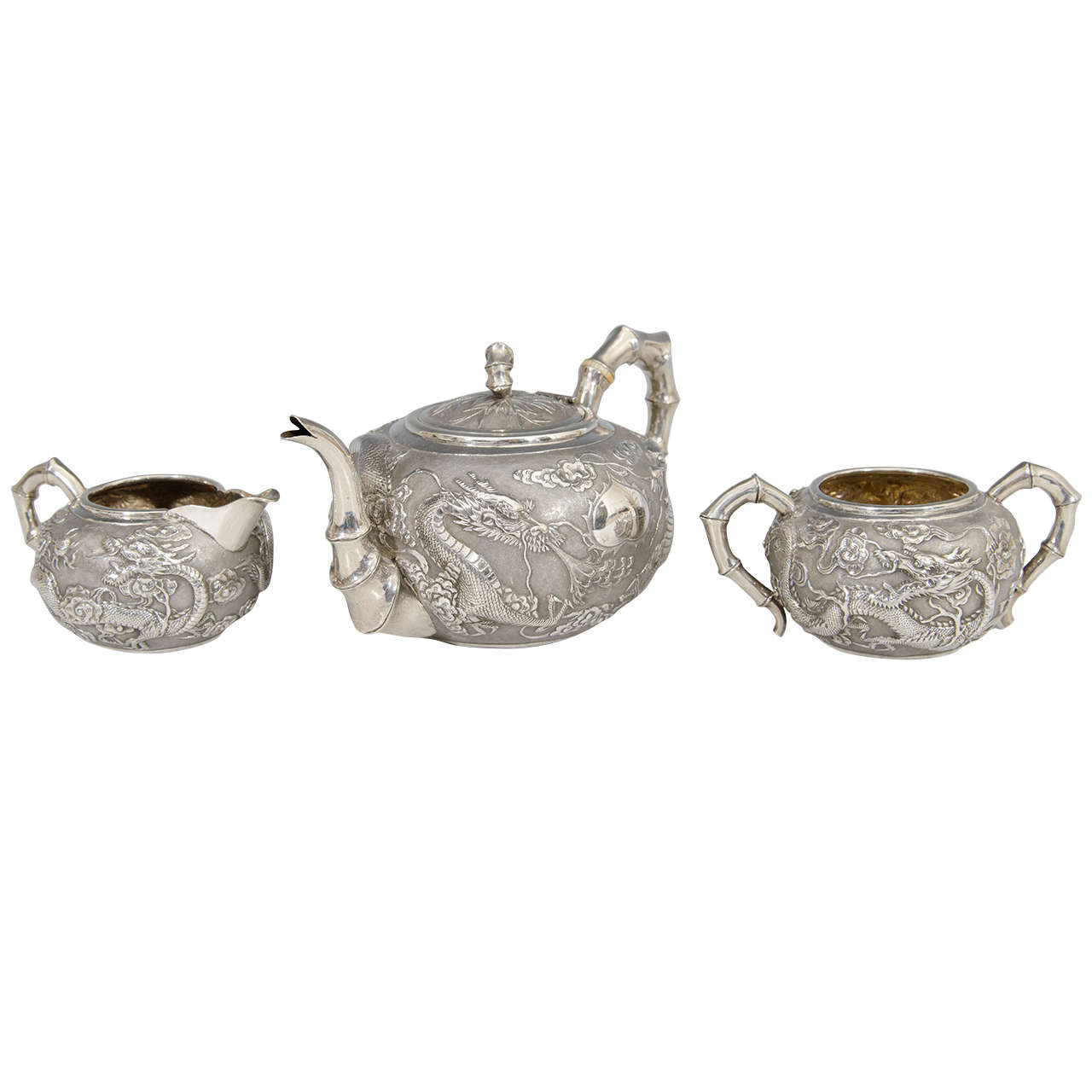 Antique Chinese Export Silver Tea Set by Wang Hing