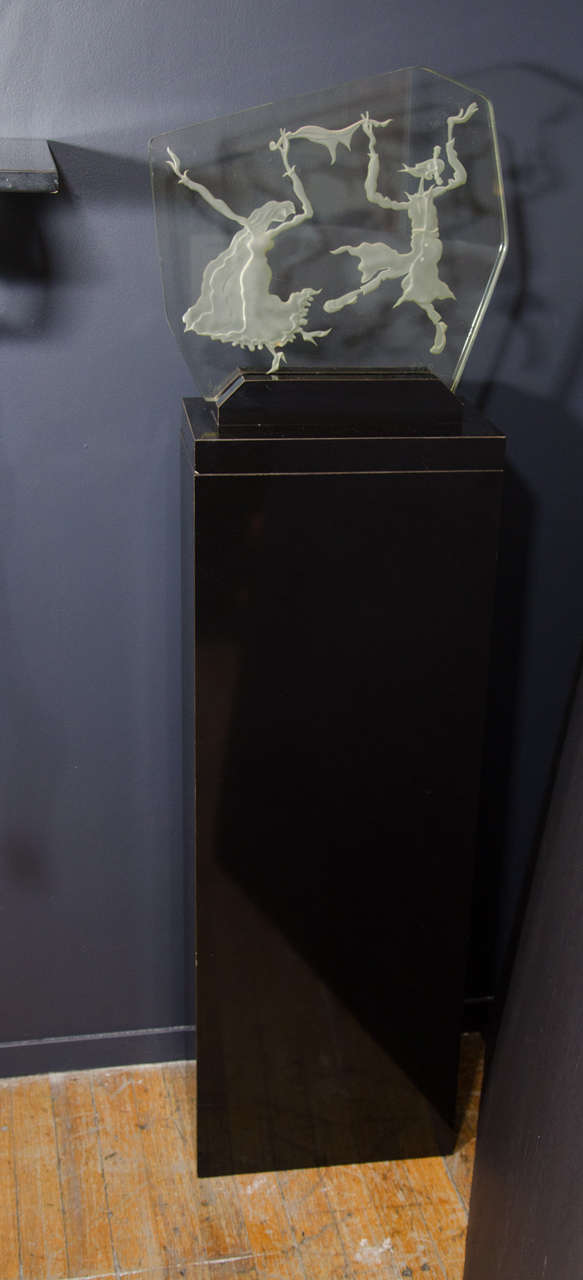 Vintage Illuminated Etched Glass Sculpture of a Dancing Couple by Herman Perlman