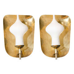  Fantastic Midcentury Pair of Rare Wall-Mounted Brass Sconces by Paavo Tynell