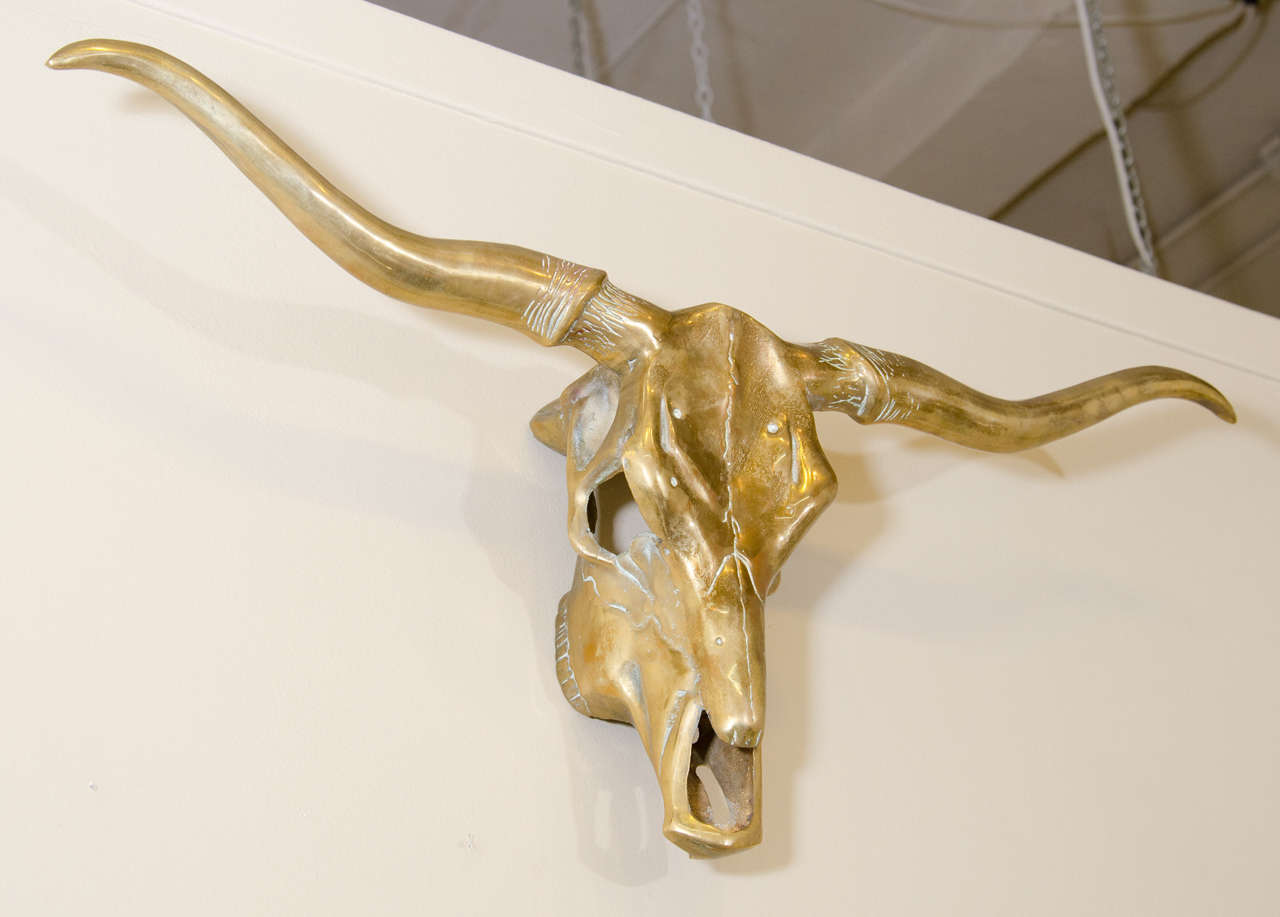 A vintage decorative cast brass longhorn steer head wall sculpture. 

Good vintage condition with age appropriate patina.