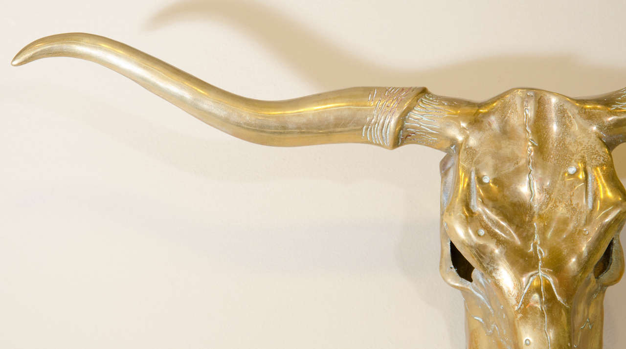 Late 20th Century Midcentury Cast Brass Longhorn Steer Head Wall Sculpture