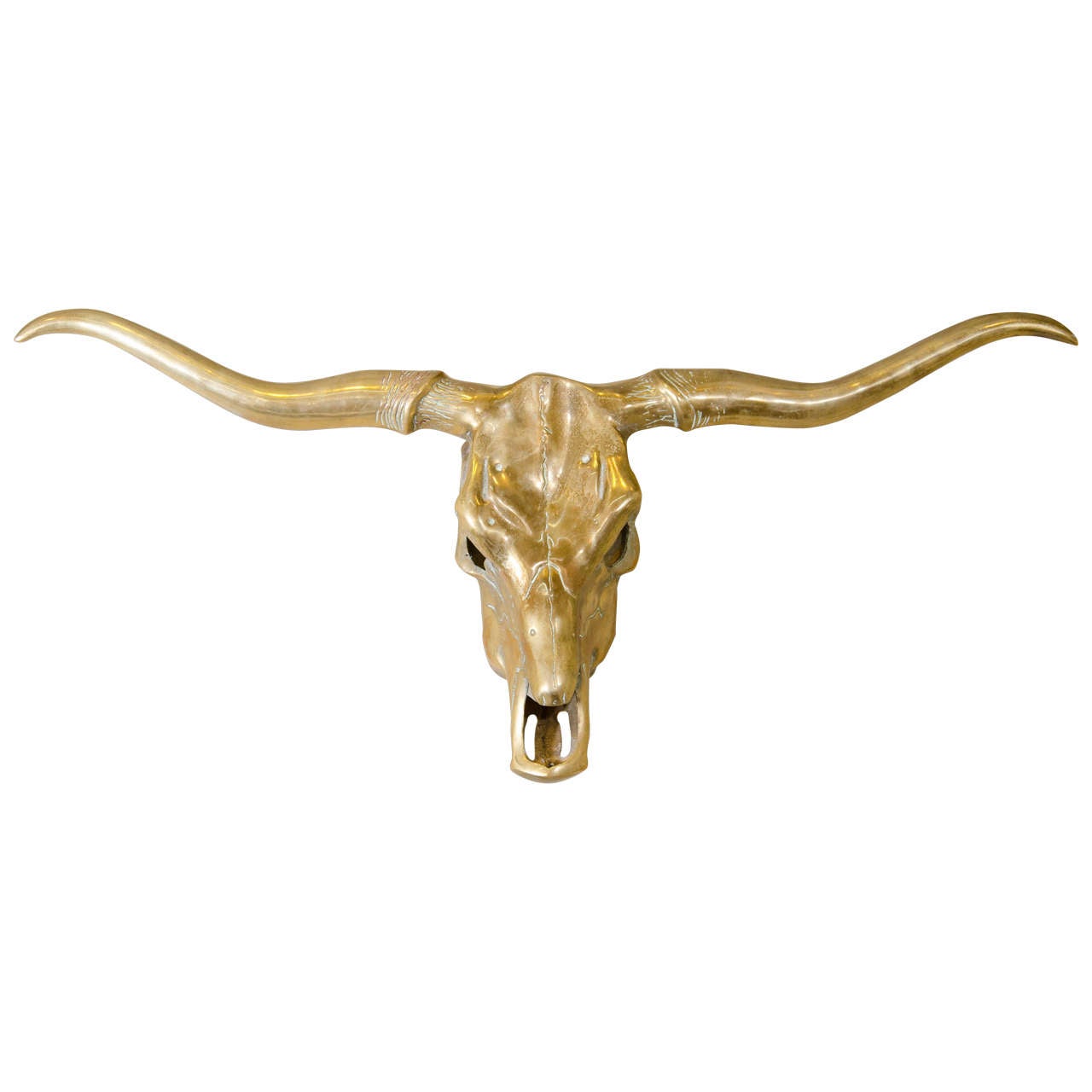 Midcentury Cast Brass Longhorn Steer Head Wall Sculpture