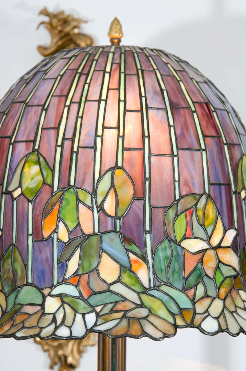American Contemporary Stained Glass Table Lamp Inspired by Tiffany