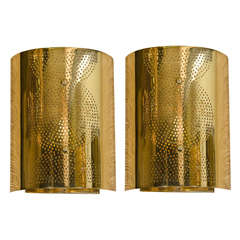 Contemporary Pair of Perforated Brass Wall Sconces 2