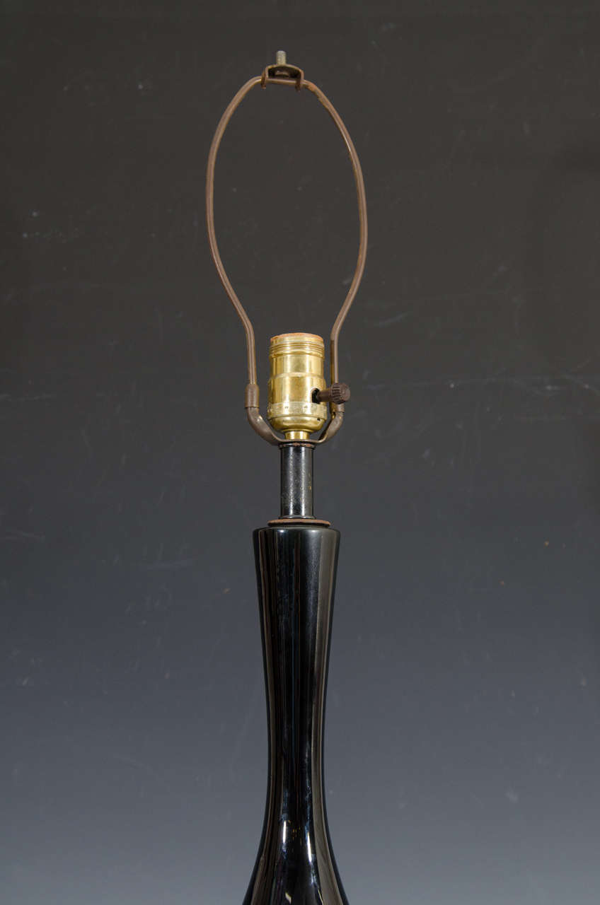 20th Century Vintage Pair of Black Ceramic Table Lamps with Elongated Necks