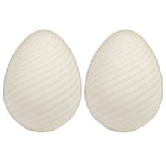 Midcentury Pair of Vetri Murano Glass "Egg" Table Lamps