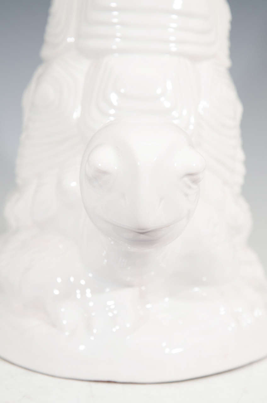 Ceramic Midcentury Whimsical White Turtle Form Lamp