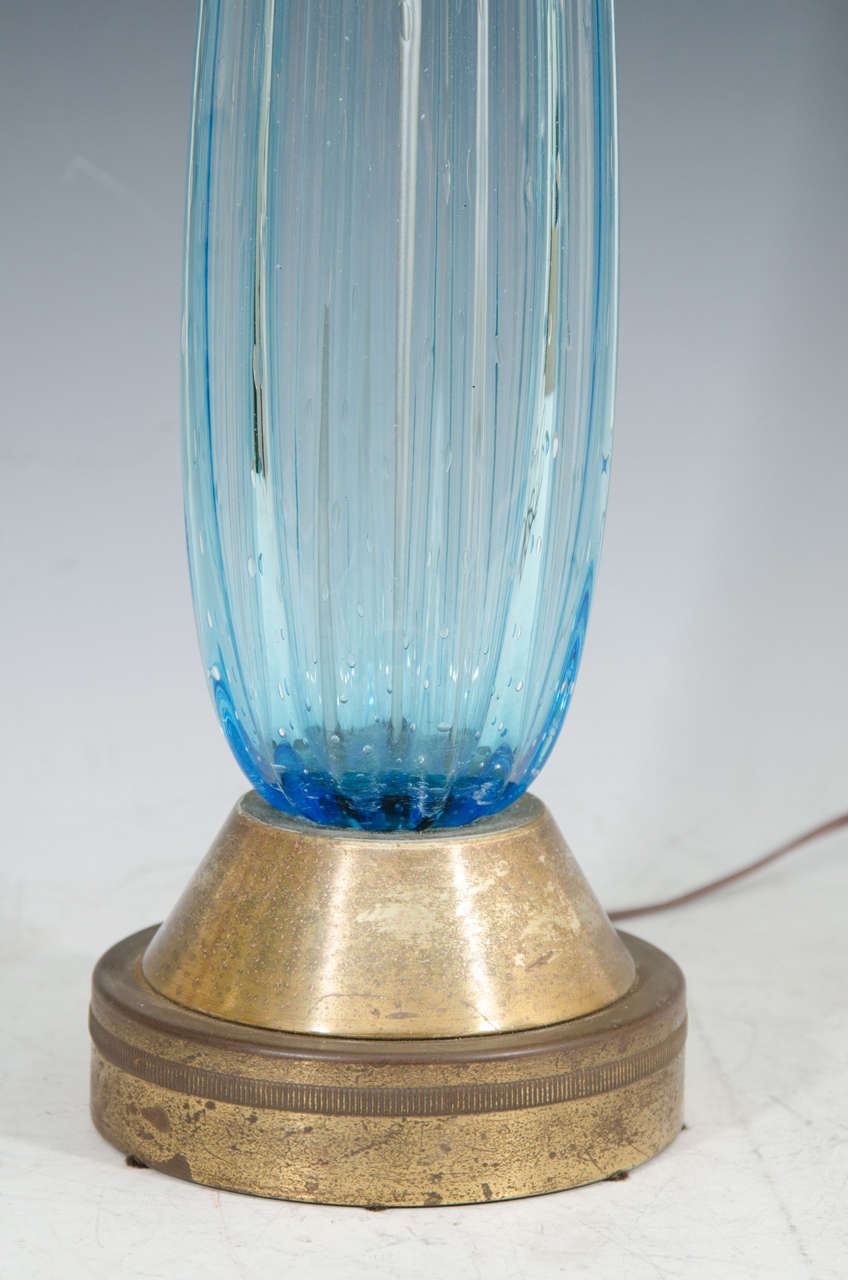mid century blue glass lamp
