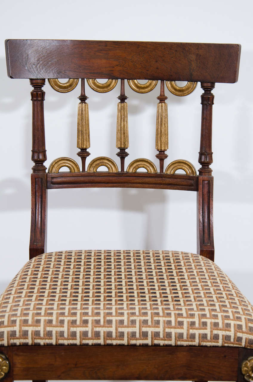 19th Century Set of Six Rosewood Dining or Side Chairs with Gilt Detail In Good Condition In New York, NY