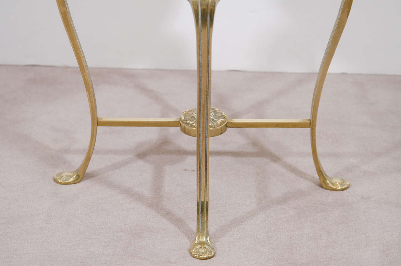 1950s Brass Vanity Stool with Original Yellow Vinyl Upholstery In Good Condition In New York, NY