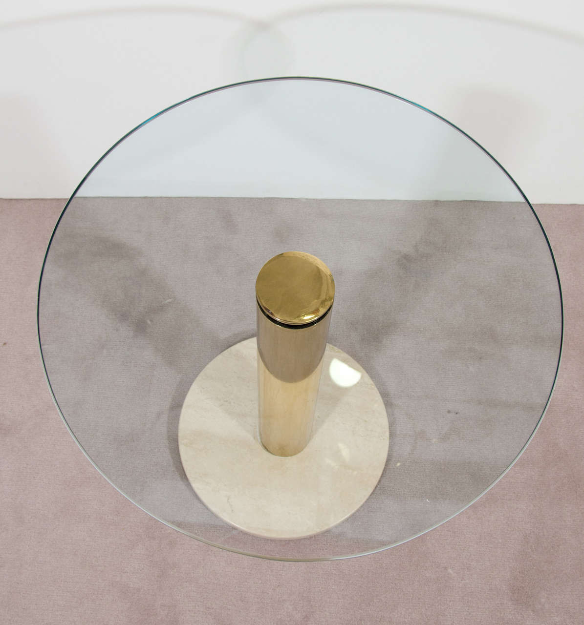 Modern Italian Round Brass, Glass and Marble Side Table by Pace, ca. 1970s In Good Condition In New York, NY