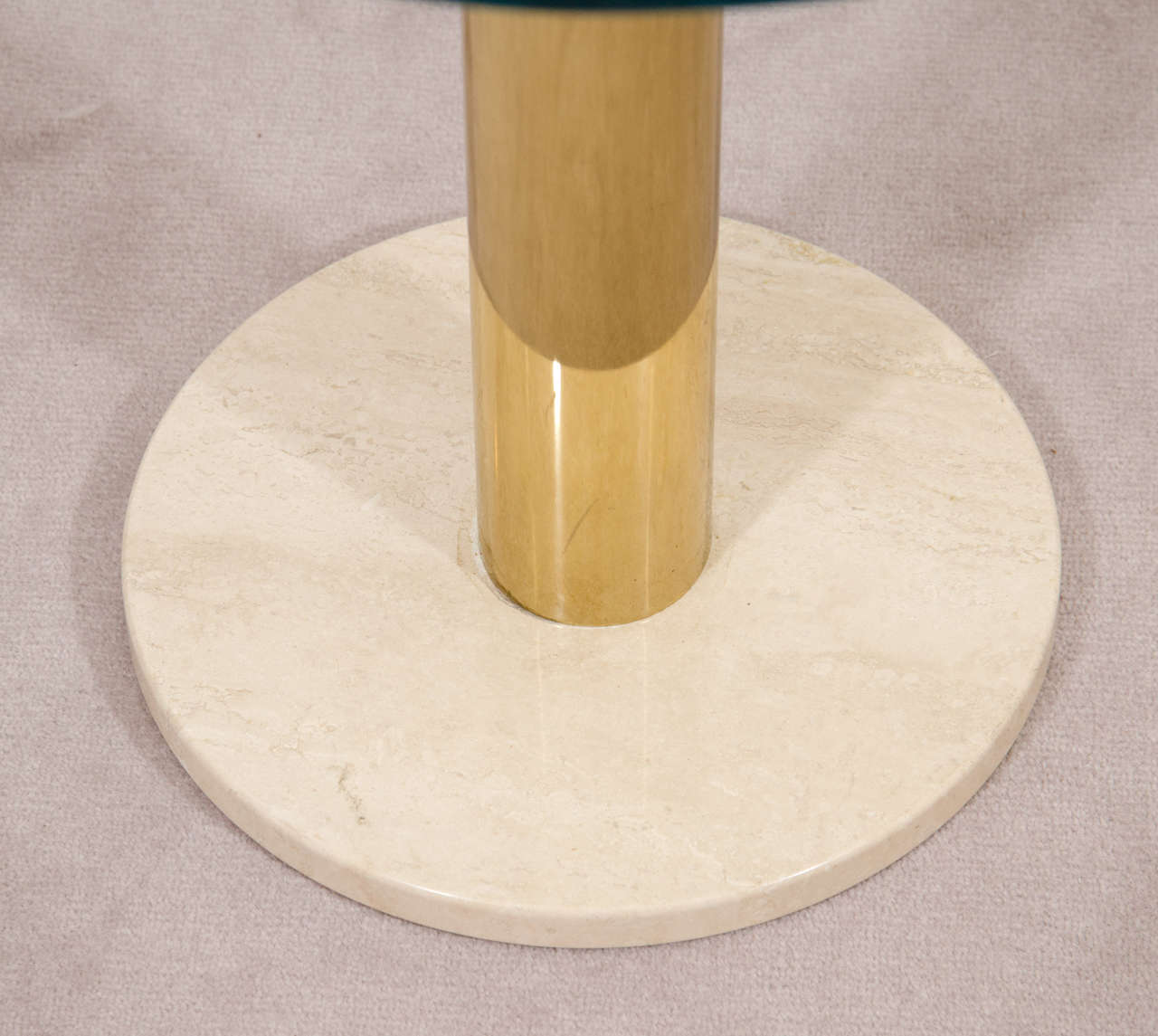Late 20th Century Modern Italian Round Brass, Glass and Marble Side Table by Pace, ca. 1970s