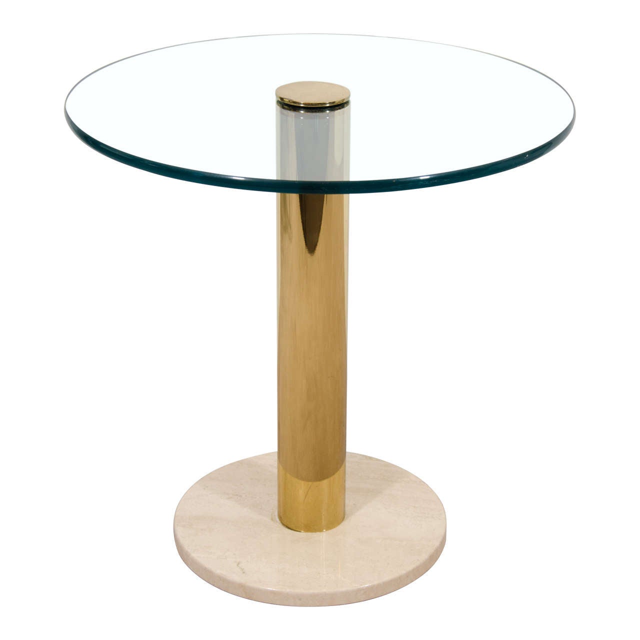 Modern Italian Round Brass, Glass and Marble Side Table by Pace, ca. 1970s