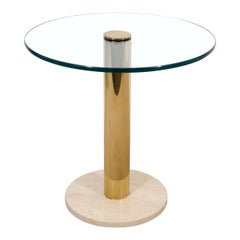 Vintage Modern Italian Round Brass, Glass and Marble Side Table by Pace, ca. 1970s