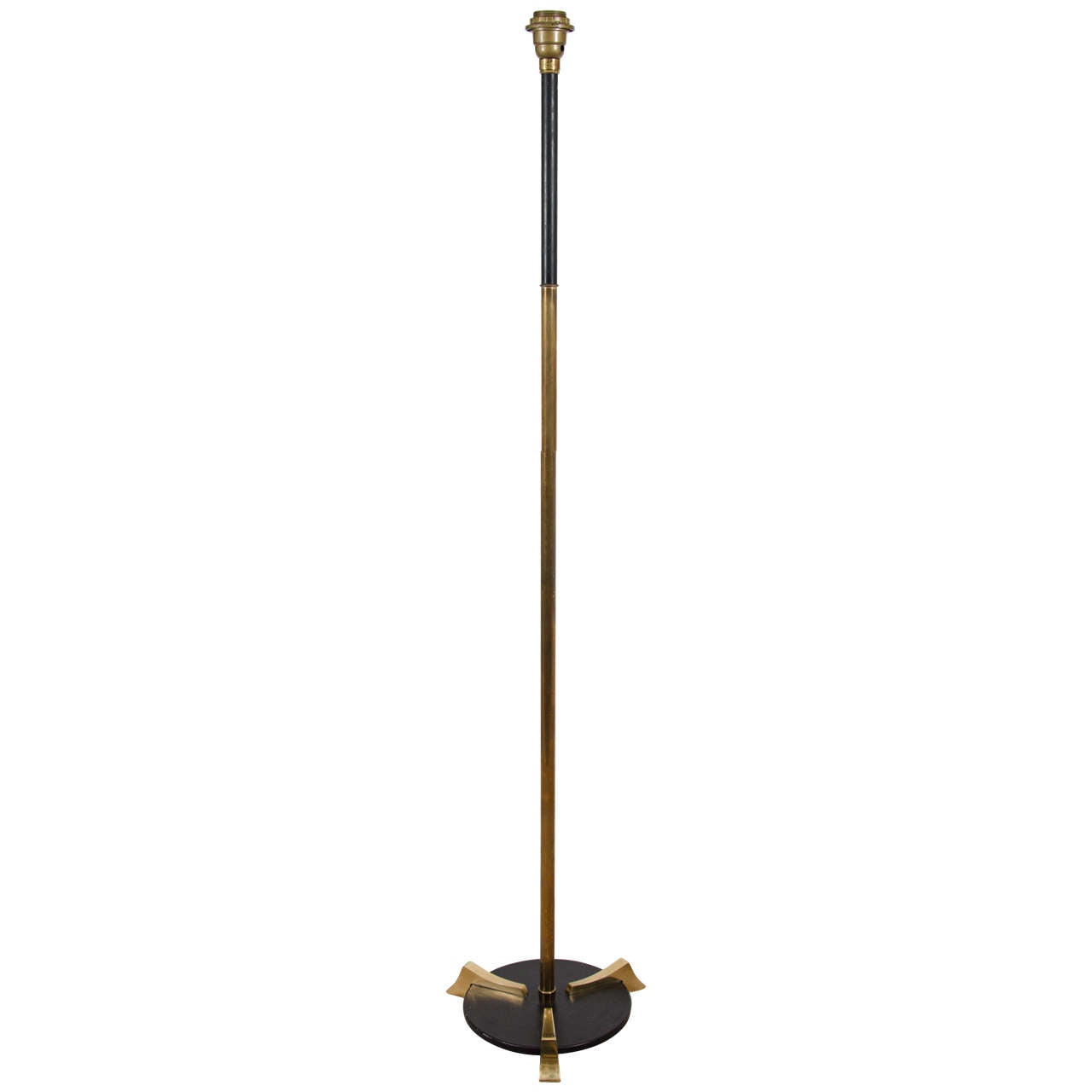 Mid Century French Black Enamel and Brass Floor Lamp