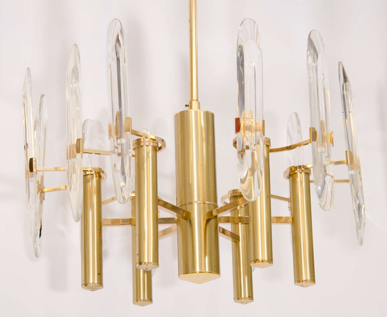 Italian Mid-Century Sciolari Brass and Crystal Chandelier