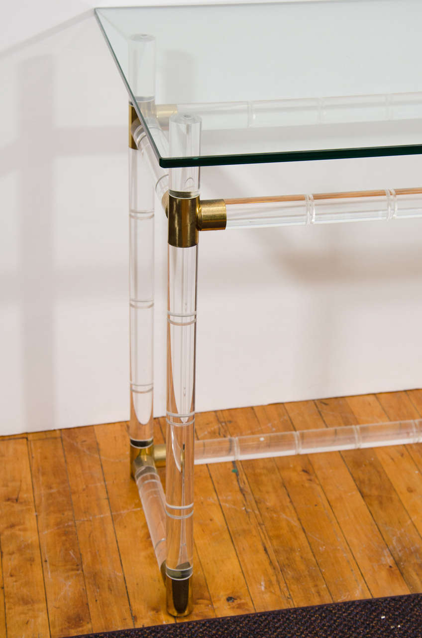 Midcentury Charles Hollis Jones Lucite Console Table with Brass Accents In Good Condition In New York, NY