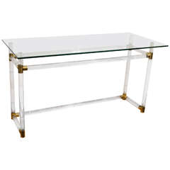 Midcentury Charles Hollis Jones Lucite Console Table with Brass Accents