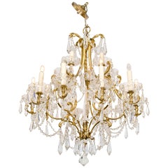 1950s Italian Fifteen-Light Crystal and Brass Chandelier