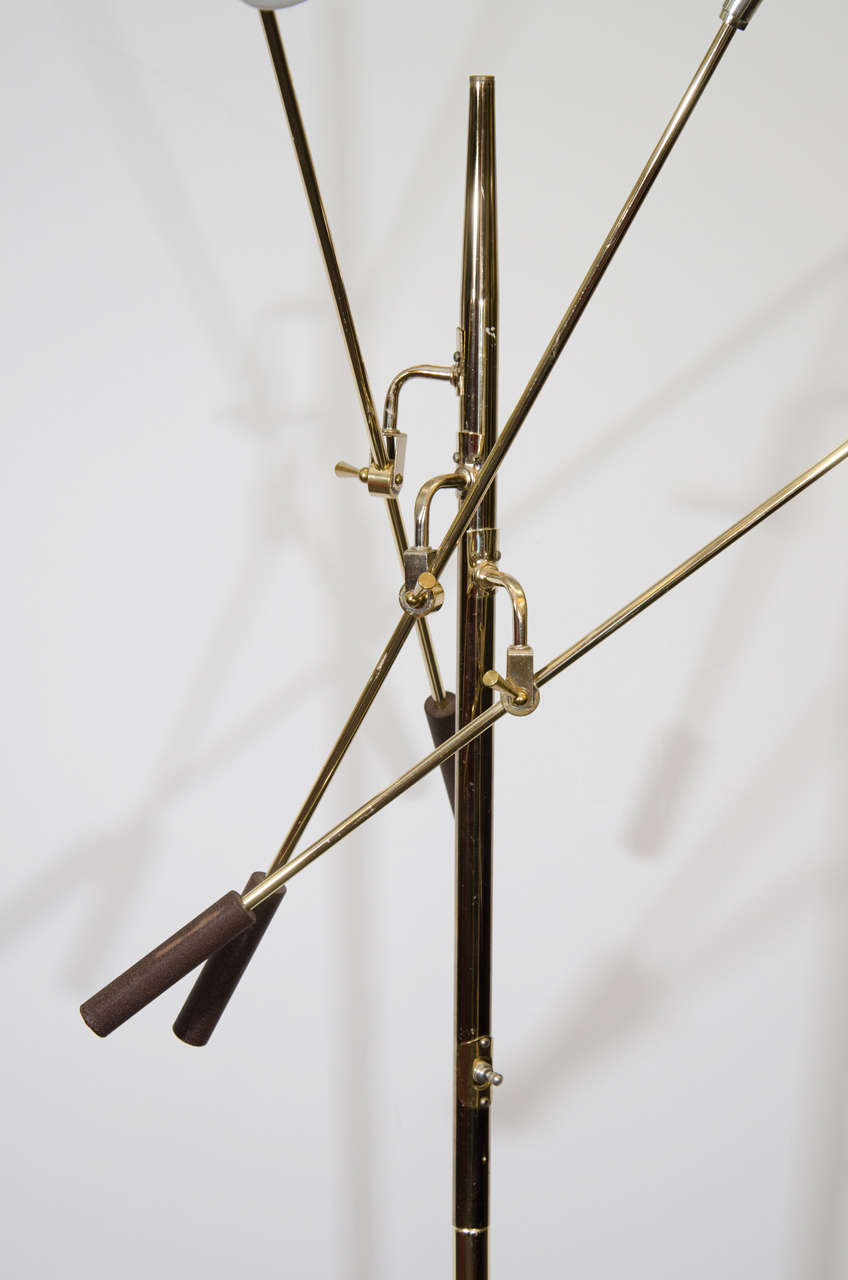 20th Century Midcentury Three-Arm Brass Adjustable Floor Lamp
