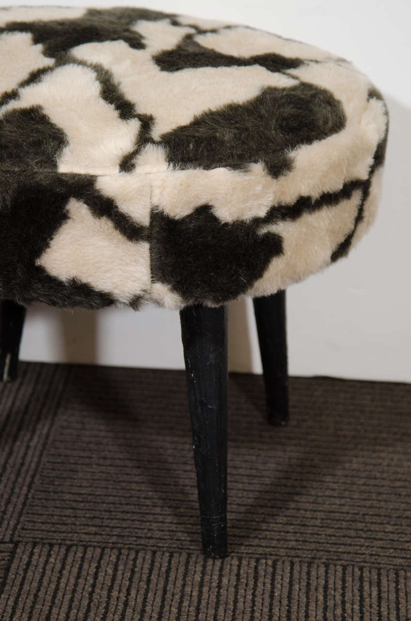 Midcentury Drum Style Bench or Stool with Animal Print In Good Condition In New York, NY