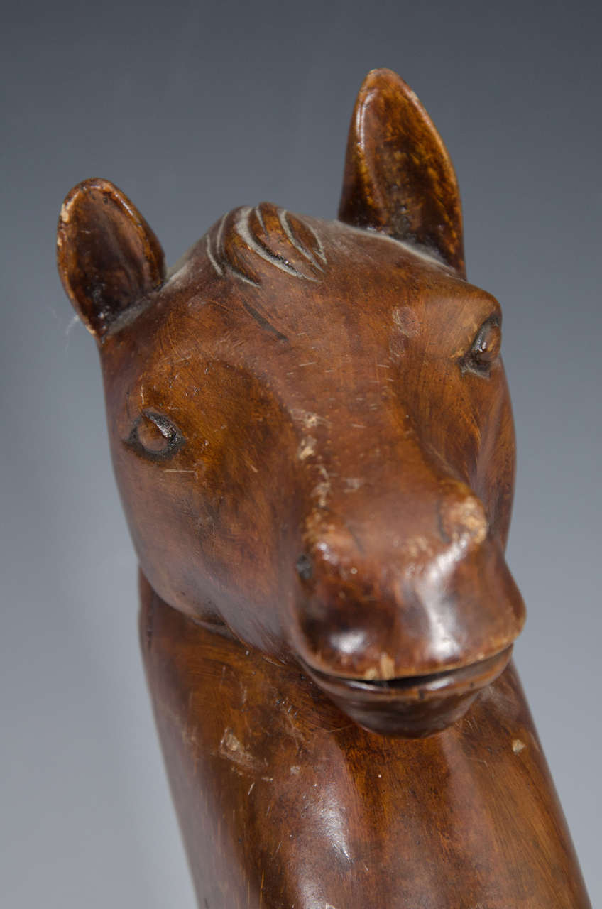 Antique Carved Wood Burmese Horse Head Sculpture or Headrest For Sale at 1stdibs