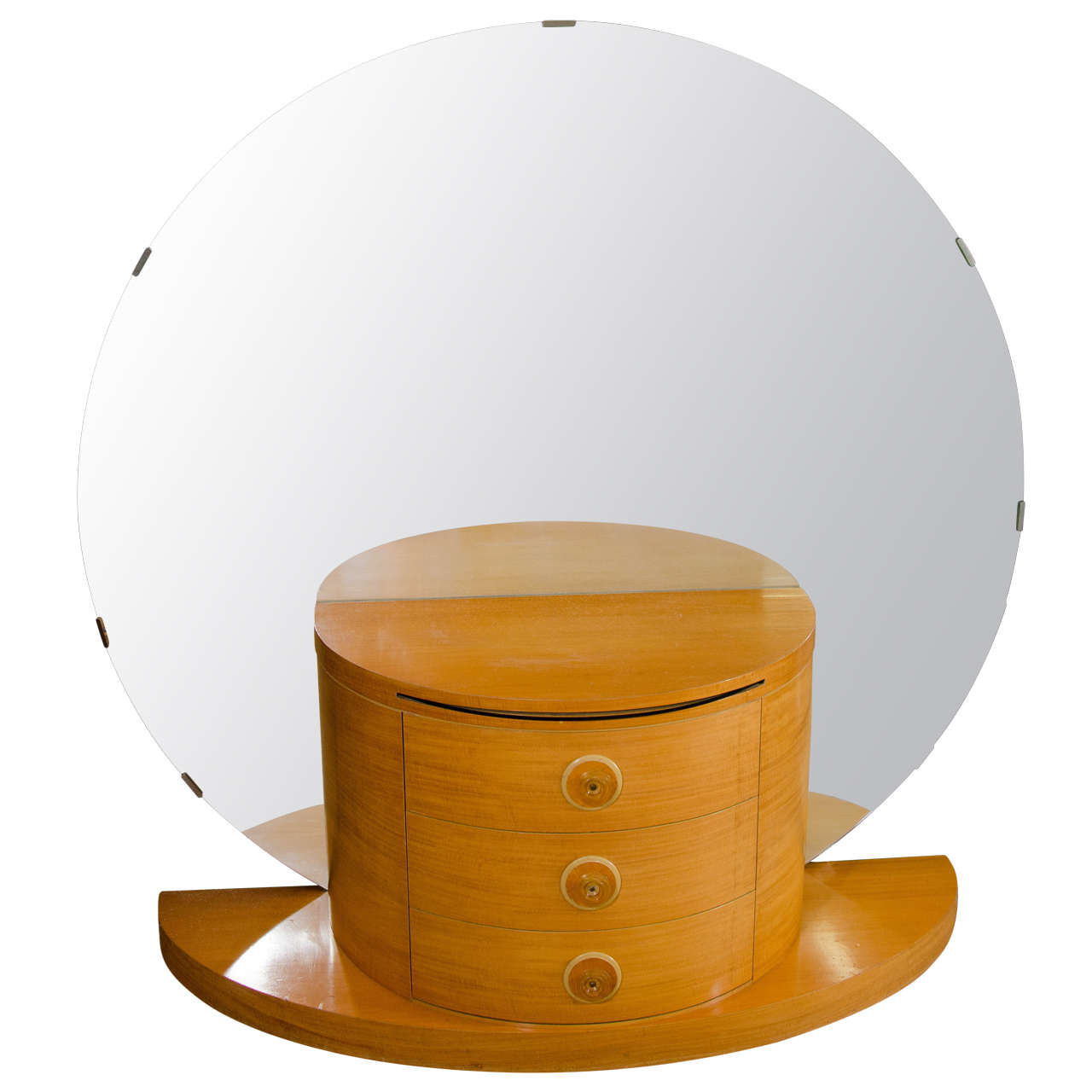 Art Deco Vanity or Dressing Table with Large Round Mirror For Sale at