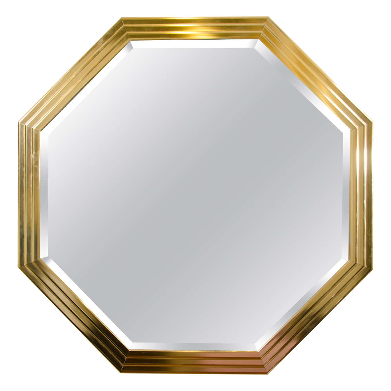 Midcentury Octagonal Brass Wall Mirror with Beveled Edge at 1stDibs
