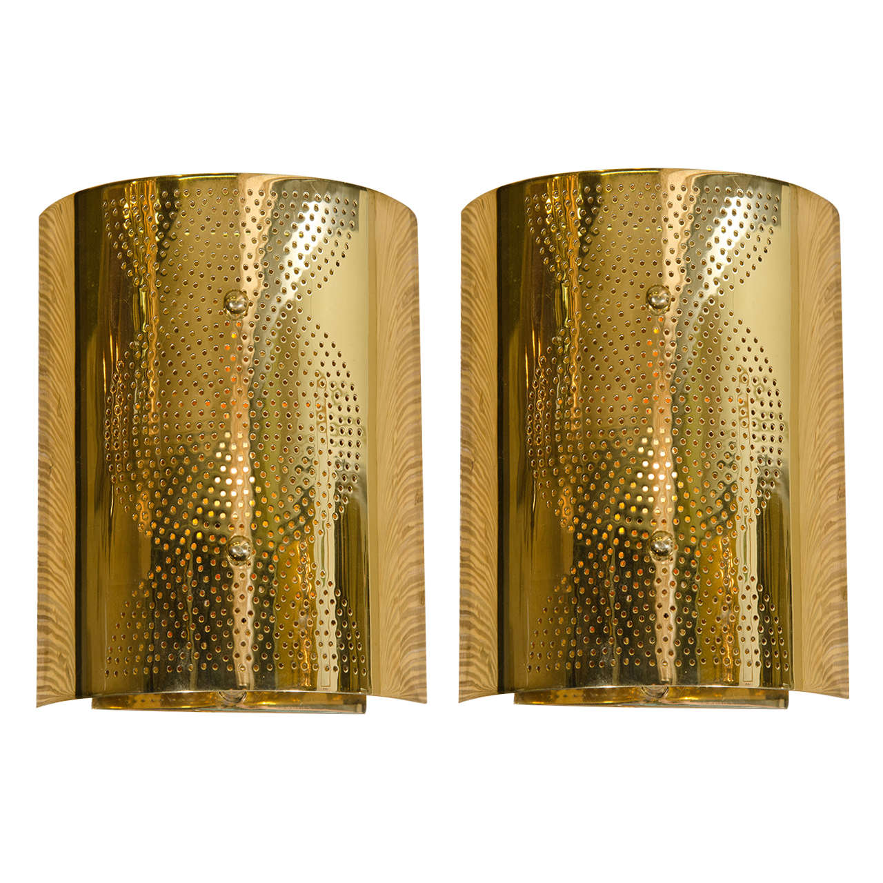 Contemporary Pair of Perforated Brass Wall Sconces For Sale at 1stdibs