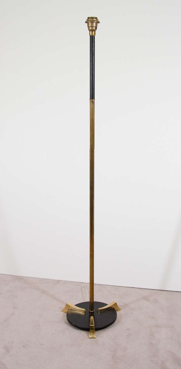 Mid Century French Black Enamel and Brass Floor Lamp For Sale at 1stDibs
