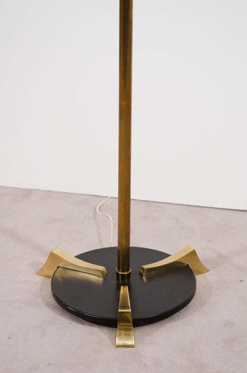 Mid Century French Black Enamel and Brass Floor Lamp For Sale at 1stDibs
