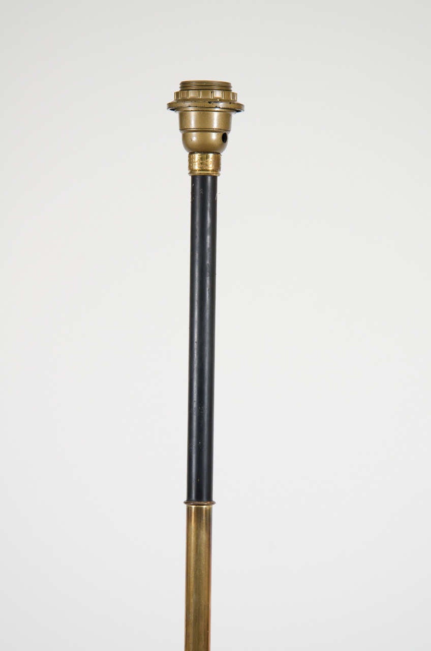 Mid Century French Black Enamel and Brass Floor Lamp For Sale at 1stDibs