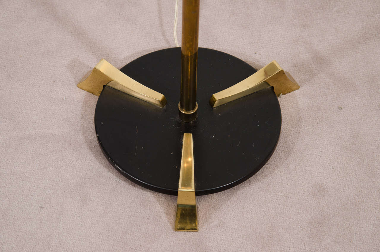 Mid Century French Black Enamel and Brass Floor Lamp For Sale at 1stDibs