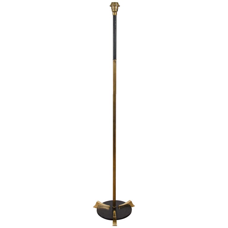 Mid Century French Black Enamel and Brass Floor Lamp For Sale at 1stDibs