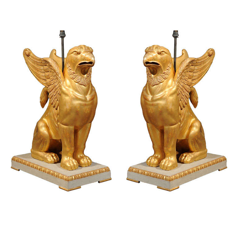 Pair of Swedish Griffin Floor Lamps