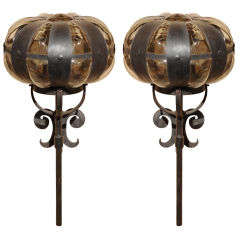 Pair of French Hand Blown Bubble Glass Sconces