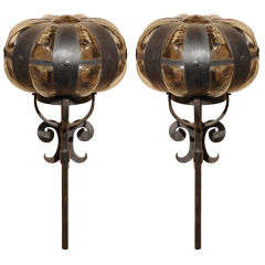 Pair of French Hand Blown Bubble Glass Sconces