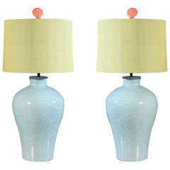 Pair of French Blue Ceramic Table Lamps