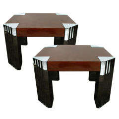 Pair of Art Deco Style Burled Walnut Tables by Milo Baughman