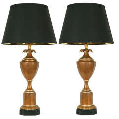 Pair of Neoclassical Gilded Bronze Urn Lamps with Acanthus Details