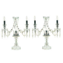 Pair of 1940's Hollywood  Crystal Girandoles with Plume Detail