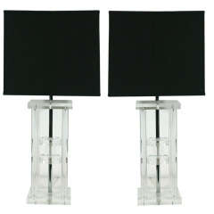 Pair of Modernist Architectural Lucite Lamps