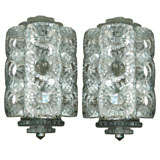 Pair of Outstanding Lalique Sconces with Stylized Molded Crystal