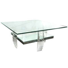 Modernist Two Tier  Glass, Chrome, and Lucite Cocktail Table