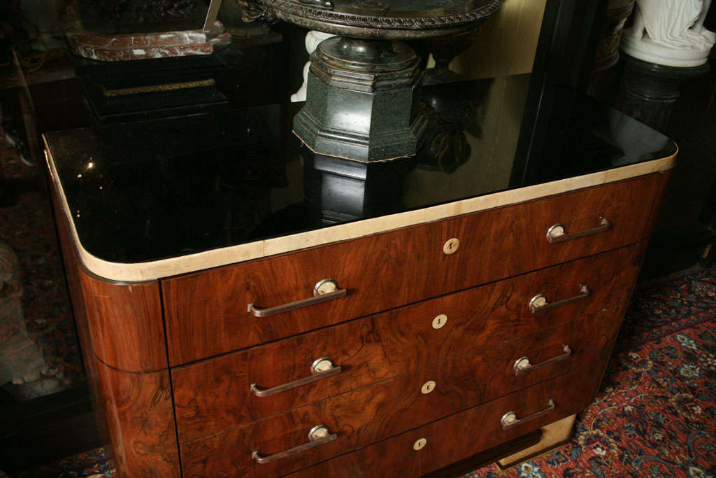 Deco Style Parchment and Chrome Glass-Top Commode Chest In Good Condition In New York, NY