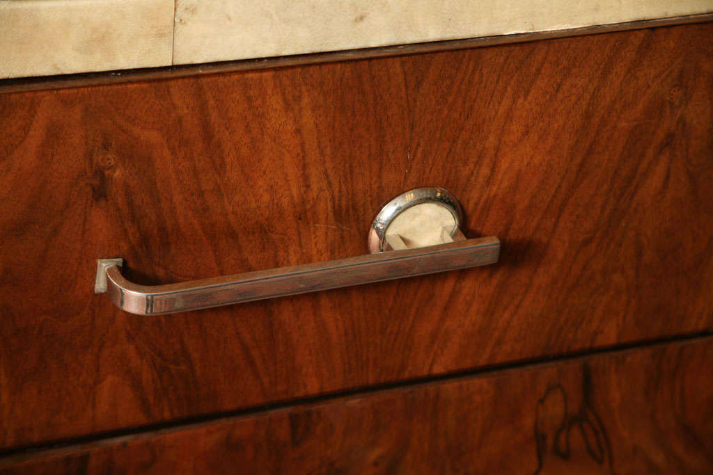 20th Century Deco Style Parchment and Chrome Glass-Top Commode Chest